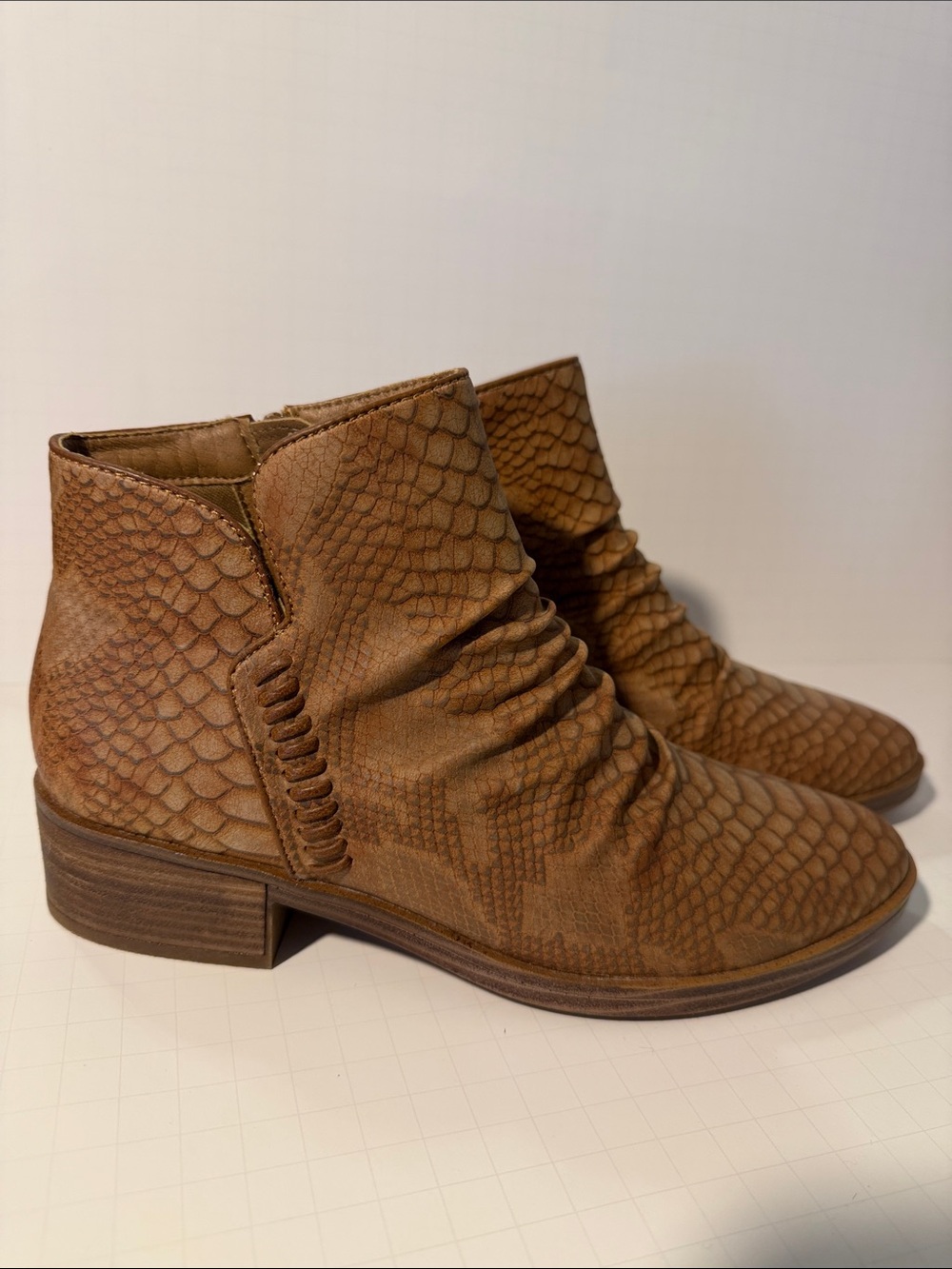 Baretraps Miesha Women's 7M - Tan Snake-Embossed Ankle Boot